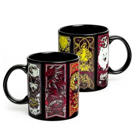 Mean Muggin Large 20oz Thrones House Banners Ceramic Glossy Game Black Mug - Inspired by GOT - Targaryen-Lannister-Stark-Baratheon-Tyrell - Giftable Foam Box Packaging