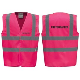Brook Hi Vis Premium Safety Vest - PHOTOGRAPHER Printed Front & Back, Event Management High Viz Waistcoat, Available in 14 Colours, Festivals (Pink, Medium)