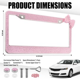 Rhinestone & Bow Cute License Plate Frames for Women,Stainless Steel Car Plate Frame as Car Decoration & Stylish Gifts,Bling License Plates Frame Automotive Exterior Accessories (Pink/Pink)