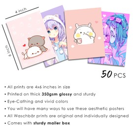 Waschbar 50PCS, Kawaii Room Decor, Kawaii Poster, Wall Collage Kit, Kawaii Posters, Cute Room Decor for Teen Girls, Cute Room Decor, Posters for Bedroom Aesthetic,