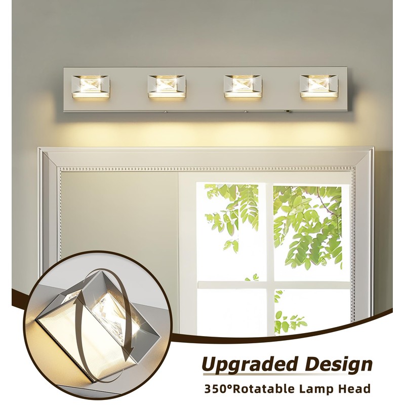 Joossnwell Brushed Nickel Bathroom Lights Fixtures Over Mirror (4-Light, 28-Inch)