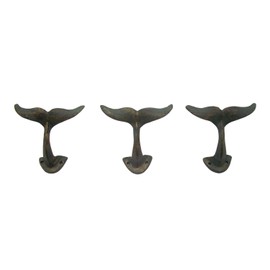 Wowser Green Whale Tail Cast Iron Wall Hook, 4 3/4 Inch (Set of 3), Nautical Home Decor