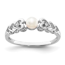 Diamond2Deal 925 Sterling Silver Cultured Pearl and Diamond Solitaire Ring Size 10