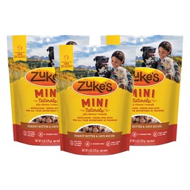 Zuke's Mini Naturals Adult Dog Training Treats, Peanut Butter & Oats Recipe with Vitamins & Minerals, A+ Training Treats for Adult Dogs, 6 OZ Bag (Pack of 3)