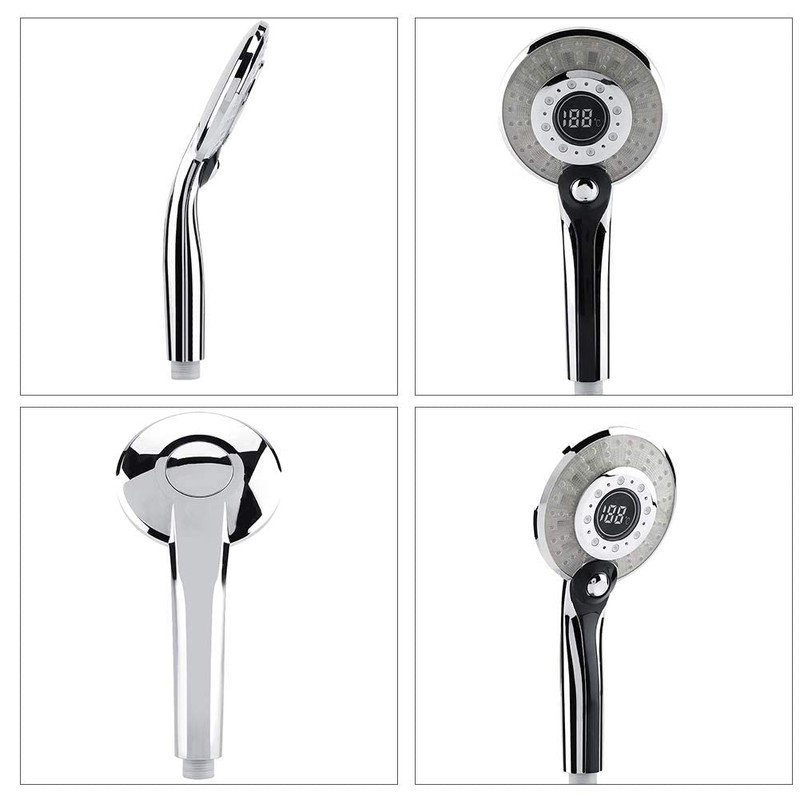LED Shower Head Bathroom Hand Held 3-Color Temperature Control Color