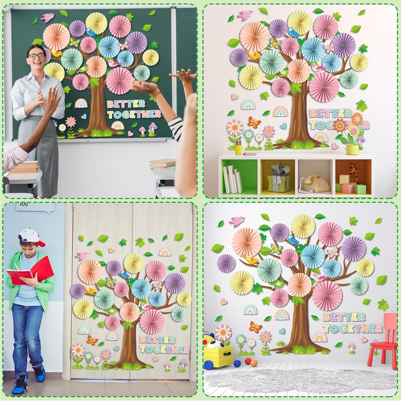 Pastel Classroom Tree Bulletin Board Set with 3D Paper Fans