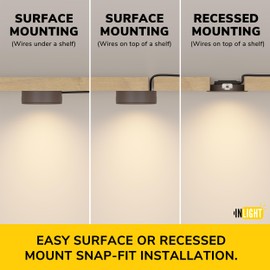 Getinlight LED Puck Lights 3-Pack, 2.75" Metal Housing, Wall-Dimmer Compatible, 2700K Warm White, White Finish, Plug-in or Hardwired, ETL Listed, IN-0107-3