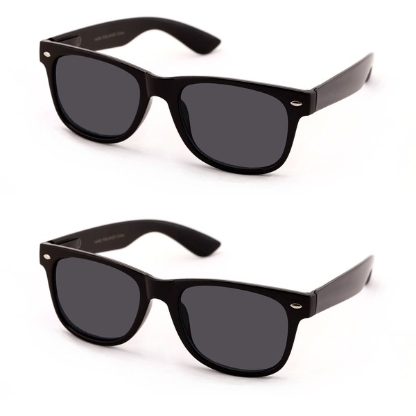 V.W.E - Gafas de sol de lectura clásicas para exteriores, cómodas, elegantes y sencillas ampliación, no biifocales, 2 pares de lentes de marco negro, L