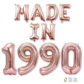 Jurxy Birthday Decoration Women Man 35th Birthday Decoration Balloons Made in 1990 Balloons Rose Gold Foil Balloons Happy Birthday Banner
