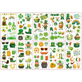 Tsathoggua107 Styles St Patricks Day Decorations Temporary Tattoos, 10 Sheets St. Patrick's Day Tattoo Stickers, Shamrock Leprechaun Hat Irish Flags, Irish Party Supplies, St Patricks Day Accessories