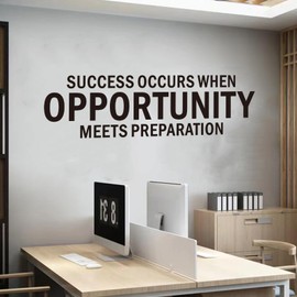 SEATUNE Inspirational Office Quotes Wall Decals - Motivational Wall Stickers - Bedroom Living Room Classroom School Home Vinyl Art Wall Decor - Success Occurs When Opportunity Meets Preparation 25"X7"