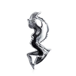 Vintage Antiqued .925 Sterling Silver Virgo Greek Goddess Angel Wings Zodiac Sign Astrology Horoscope Pendant Women Necklace