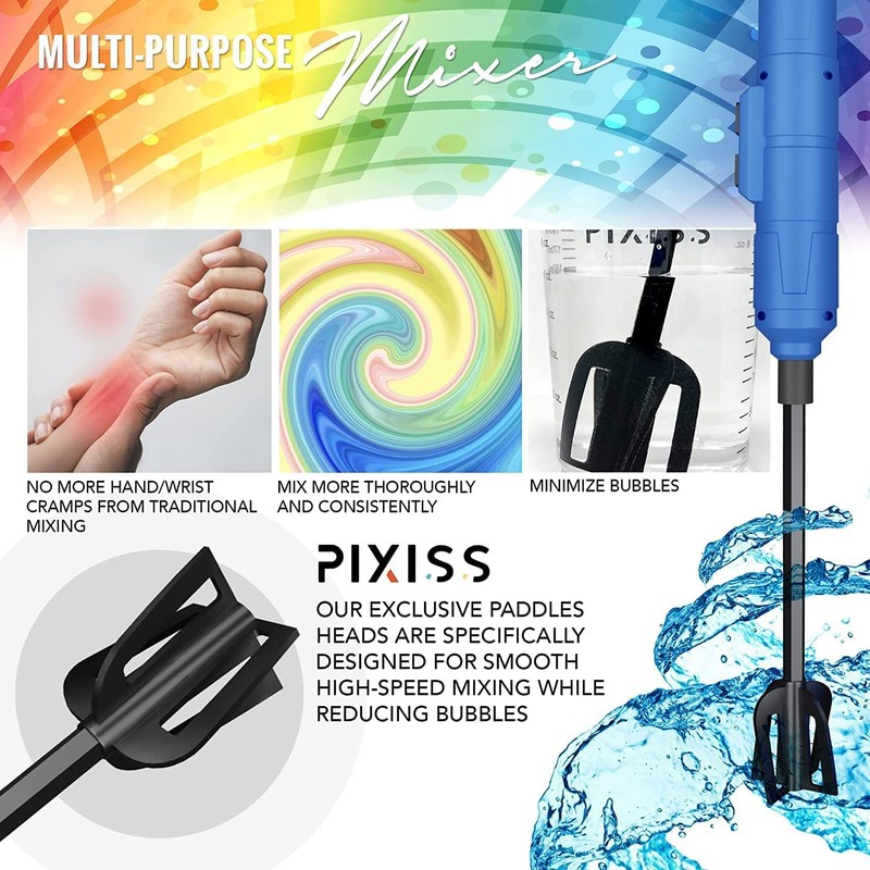 Pixiss Premium Resin Mixer, Handheld Rechargeable Epoxy Mixer Pro Grade,