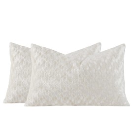 GIGIZAZA Ivory Cream Pillow Covers Set of 2, 12x20 Lumbar Velvet Polka Dot Sofa Accent Throw Pillows Covers Decorative Luxury Modern Farmhouse Cushion Pillow Covers