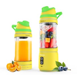 Portable Blender, Anti-Jamming 300 Watt for Shakes and Smoothies, 24oz Travel Blender USB Rechargeable, BPA Free Sporty bottle with a Travel Lid. (Yellow Base Green Lid)