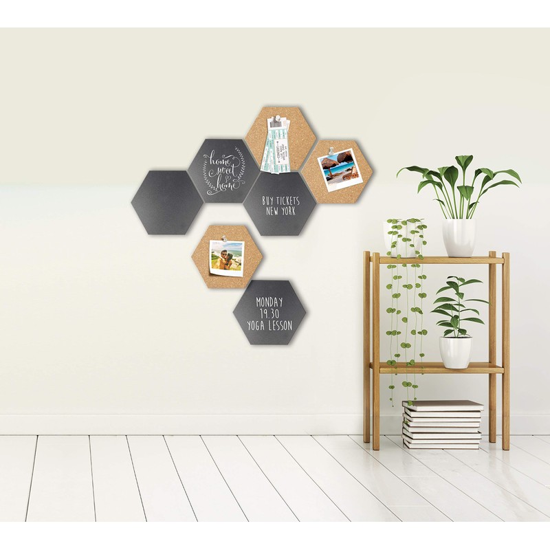 Securit Hexagon Shaped Wall Mounted Cork Board & Chalk Board