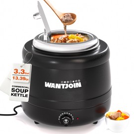 WantJoin Commercial Soup Kettle - Countertop Electric Soup Pot,13.39QT/3.34GAL Soup Warmers with Lid, Detachable Stainless Steel Insert Pot for Restaurant Buffet Big Family Party