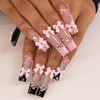 24Pcs Long Coffin Square Fake Nails Nude Black Pink 3D