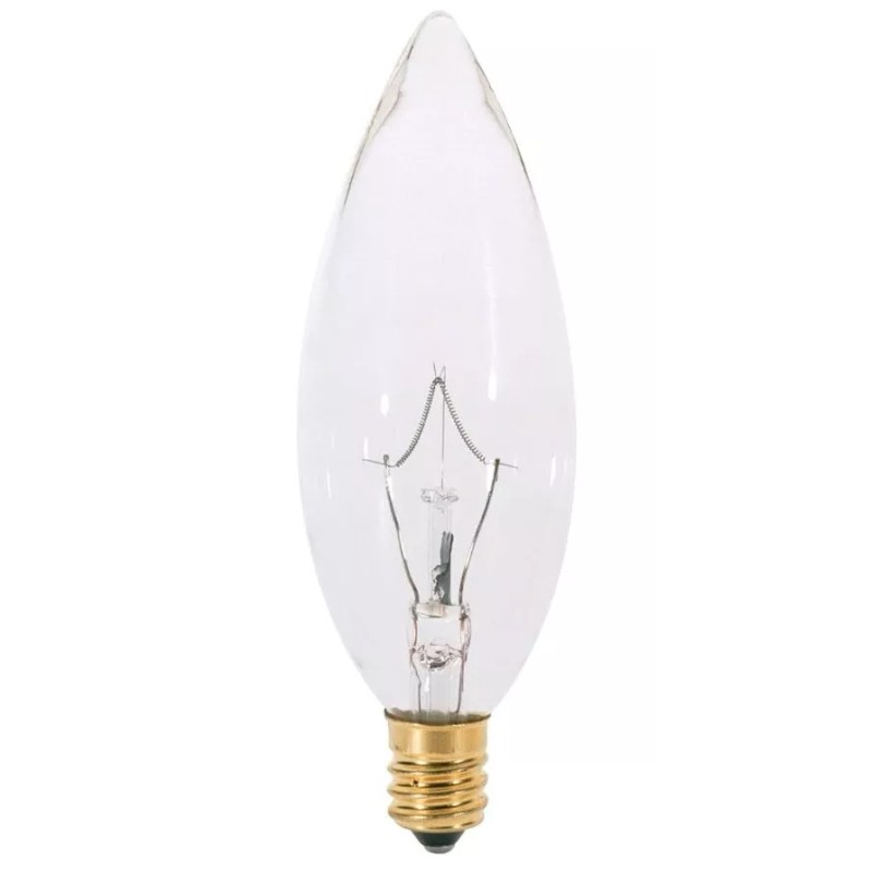 Satco A3682 130V Candelabra Base 25-Watt B9.5 Light Bulb, Clear