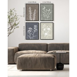 Drsoum Framed Boho Wall Art Set of 4 Wooded Vintage Botanical Prints Retro Plants Rustic Antique for Bathroom Farmhouse Kitchen Home Decor Ready to Hang 11x14inx4pcs (Black Framed)