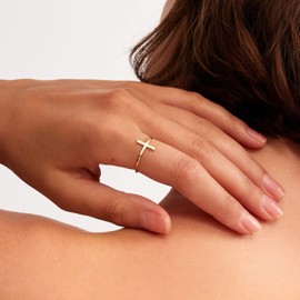 GELIN 14K Solid Gold Cross Ring for Women | 14k Yellow Gold Stacking Rings, Size 8