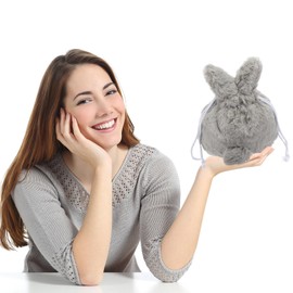 Kichvoe Makeup Pouch Plush Makeup Bag Lovely Bunny Drawstring Pouch Cosmetic Pouch Bag For Women Girls