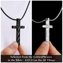 M MOOHAM Cross Necklace for Men - Silver Black Stainless Steel Bible Verse Cross Chain Pendant Necklaces for Men American Flag Religious Christian First Communion Jewelry Gifts 22 Inches