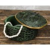 Ebros Gift Faux Crocodile Pattern Textured Green Print Gold Oval