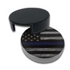 Thin Blue Line Leather Drinks Coasters with Holder Set of