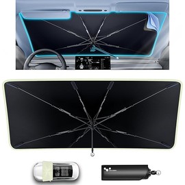 helloleiboo [2025 Upgraded] Car Windshield Sun Shade Umbrella 57"x 32" Windshield Sun Shade Foldable 5-Layer Thickened Vinyl Coating Reflective Polyester Blocks Heat & UV Rays for Medium Car Sedans