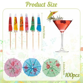Umbrella Drink Picks 100 PCS 4 Inch Drink Umbrellas Cocktail Picks for Tropical Tiki Hawaiian Luau Party Decorations Cocktail Umbrellas for Drinks Cupcake Toppers Party Supplies Umbrella Toothpicks