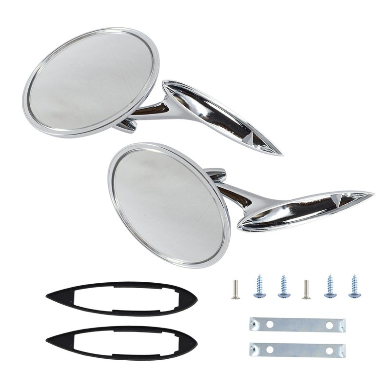 Round Bowtie Outside Rearview Mirrors Ribbed Base Fits for 1963-1964