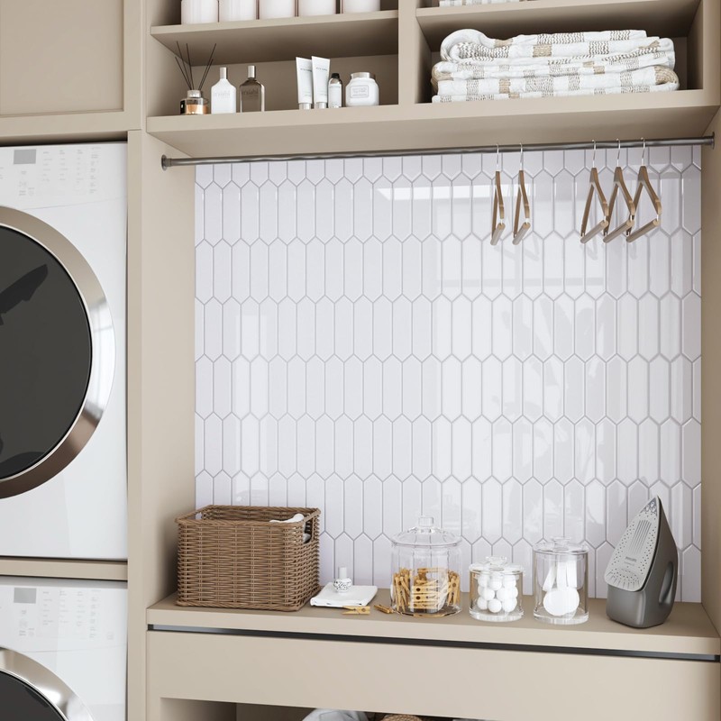 CRE8TIVE 4 Sheets White Long Hexagon Peel and Stick Backsplash