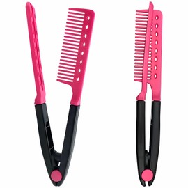2-Pack Hair Straightening Comb Set - Flat Iron Comb for Beautiful Tresses, Hair Straightener Comb with Firm Grip, Ideal for Knotty Hair, Styling Comb, Hair Comb for Straight Hair (Pink).