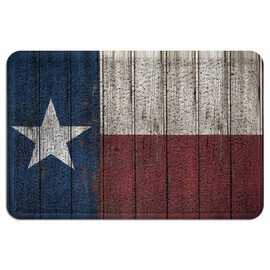 Hokiten PVC Doormat Entrance Rugs Heavy Duty Welcome Mats, Westen Texas Star Flag Outdoor Indoor Mats Non Slip Rubber Backing for Front Door/Yard/Garage/Garden, 18"x 30" Retro Wooden Grain