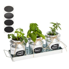 Farmlyn Creek Set of 3 Galvanized Metal Window Herb Planters for Indoor Plants, Farmhouse Flowers Pots with Tray (15 x 4 x 5 in)