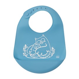 modern-twist Bucket-Bib 100% Food-Grade Silicone, Waterproof and Reusable, Owls – Electric Blue
