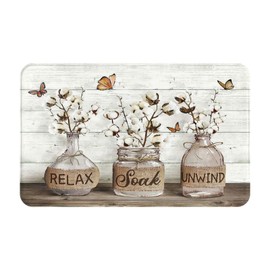 Cotton Flower Bath Mat Farmhouse Floral Bath Rug Non Slip Quick Dry Rustic Country Bathroom Mat Rug for Bathroom Kitchen Tub Shower Sink Outdoor 20"x31.5"