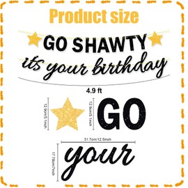 SKTMH Glitter Go Shawty It's Your Birthday Banner, Hip Hop Theme Glitter Happy Birthday Banner, Happy Birthday Sign, Hip Hop Birthday Party Decorations for 30th/40th/50th Birthday Party Decoration Supplies