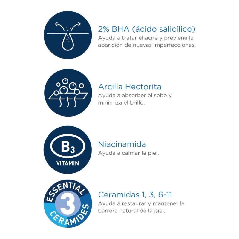 Jabon Cara Cerave Cleanser Acné Gel Control Puntos Negros Oleosidad