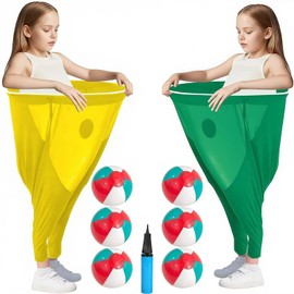 Giant Granny Pants Toss Game Set - Outdoor Party Game with 6 Bouncy Balls & Air Pump | Hilarious Backyard Fun for Adults, Families, Group Events (Yellow & Green)