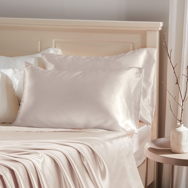 Manyshofu Beige Satin Pillowcase for Hair Protection- 2Pcs Queen Pillow