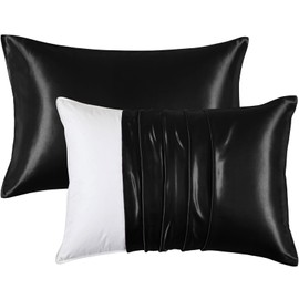 Heywaller Satin Pillowcases for Hair and Skin - Black Standard Size PIllow Cases 2 Pack - Similar to Silk Pillowcases with Envelope Closure - Soft & Silky Pillow Covers for Him or Her
