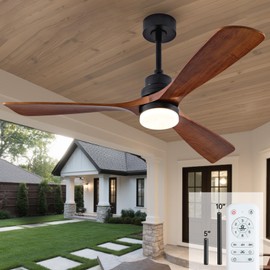 Ceversa 52 Inch Ceiling fans with Lights and Remote,Wood Outdoor Ceiling Fan for Patios with Dimmable LED Light,3 Blades Walnut,Noiseless Reversible DC Motor,Modern Fan for Indoor,Farmhouse