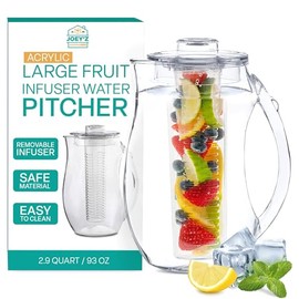 Jarra de agua con infusor de frutas grande (2.9 cuartos de galón/93 onzas) – Acrílico inastillable | última intervensión de BPA - Jarra de infusión para té helado, jugo, bebidas, agua, limón, frutas y hierbas