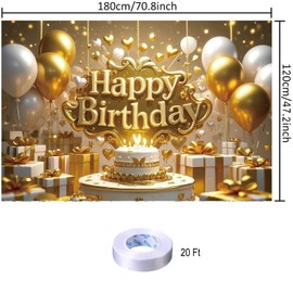Gold Happy Birthday Backdrop Banner Gold Vivid Photography Background for Home Outdoor Birthday Party Decoration Supplies 70.8 x 47.2 Inch