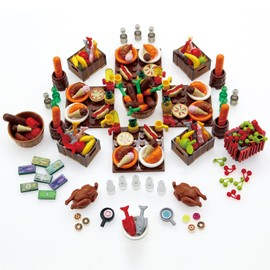 Creative City Food Building Blocks Set Imaginative Play Accessories with Pizza, Shopping Trolley, Fruits, Veggies, Compatible with Major Brands, Ideal for Party Favors and Educational