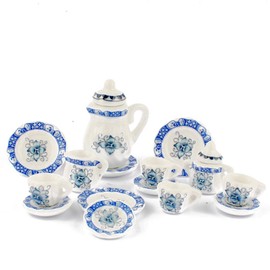 NW 1 Set 15 Pieces 1:12 Ceramics Tea Cup Set Lovely Dollhouse Decoration Set Dollhouse Kitchen Accessories(#5)