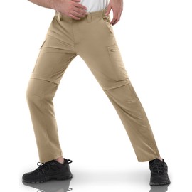 33,000ft Mens Hiking Pants Convertible Zip Off Lightweight Quick Dry Stretch UPF 50+ Travel Fishing Pants Wind Proof Light Brown