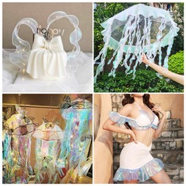 Crafans 4 Meters Mermaid Polyester Ribbons Lace Trim Organza Trim Iridescent Glitter Fishtail Yarn for Bouquet Weed Decoration Gift Wrapping Decorative Clothing